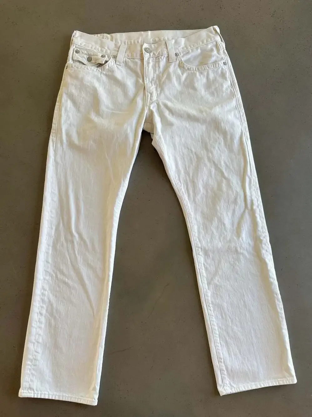 Vintage True Religion Ricky Relaxed Straight Leg White Jeans, Size 36